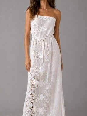 Miguelina “Olive” Lined Lace Dress – Pure White – Size Large – NWT
